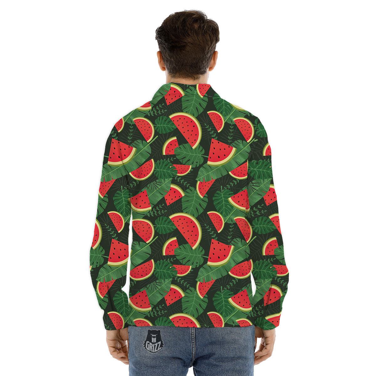 Pieces Leaf Watermelon Print Pattern Men's Dress Shirts-grizzshop