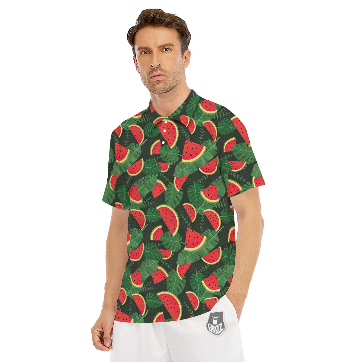 Pieces Leaf Watermelon Print Pattern Men's Golf Shirts-grizzshop