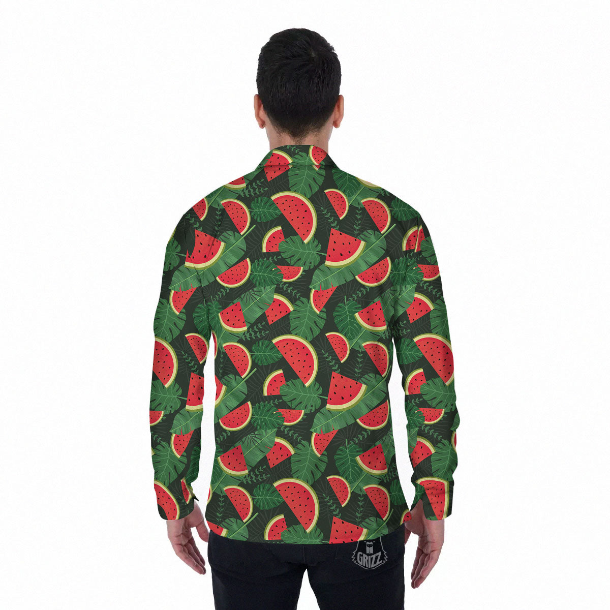Pieces Leaf Watermelon Print Pattern Men's Long Sleeve Shirts-grizzshop
