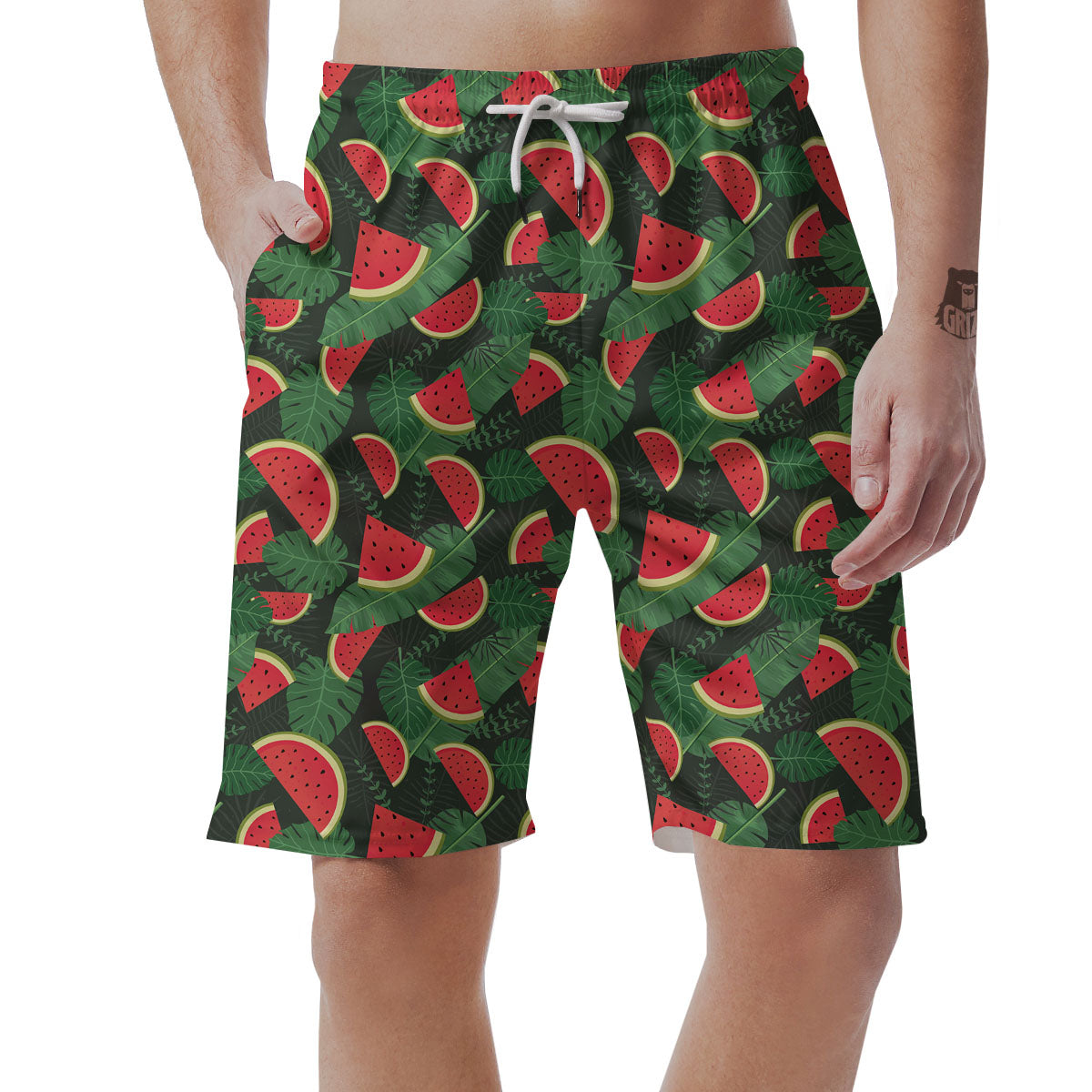 Pieces Leaf Watermelon Print Pattern Men's Shorts-grizzshop