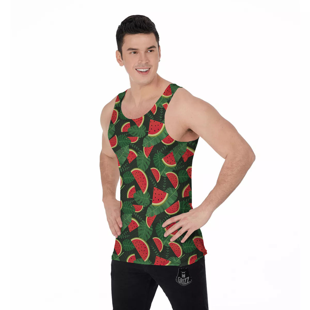 Pieces Leaf Watermelon Print Pattern Men's Tank Top-grizzshop