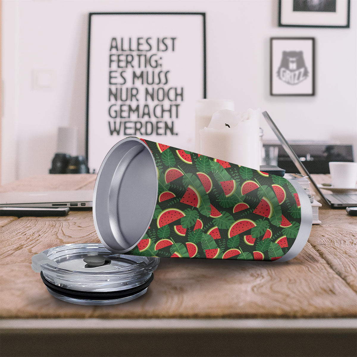 Pieces Leaf Watermelon Print Pattern Tumbler-grizzshop