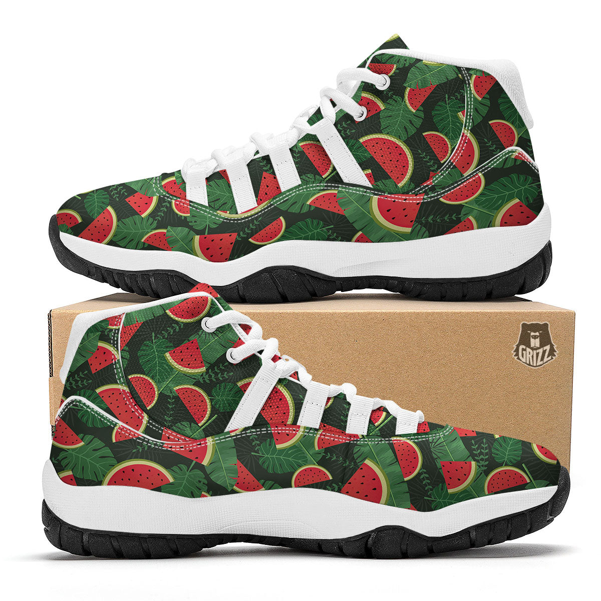 Pieces Leaf Watermelon Print Pattern White Bball Shoes-grizzshop