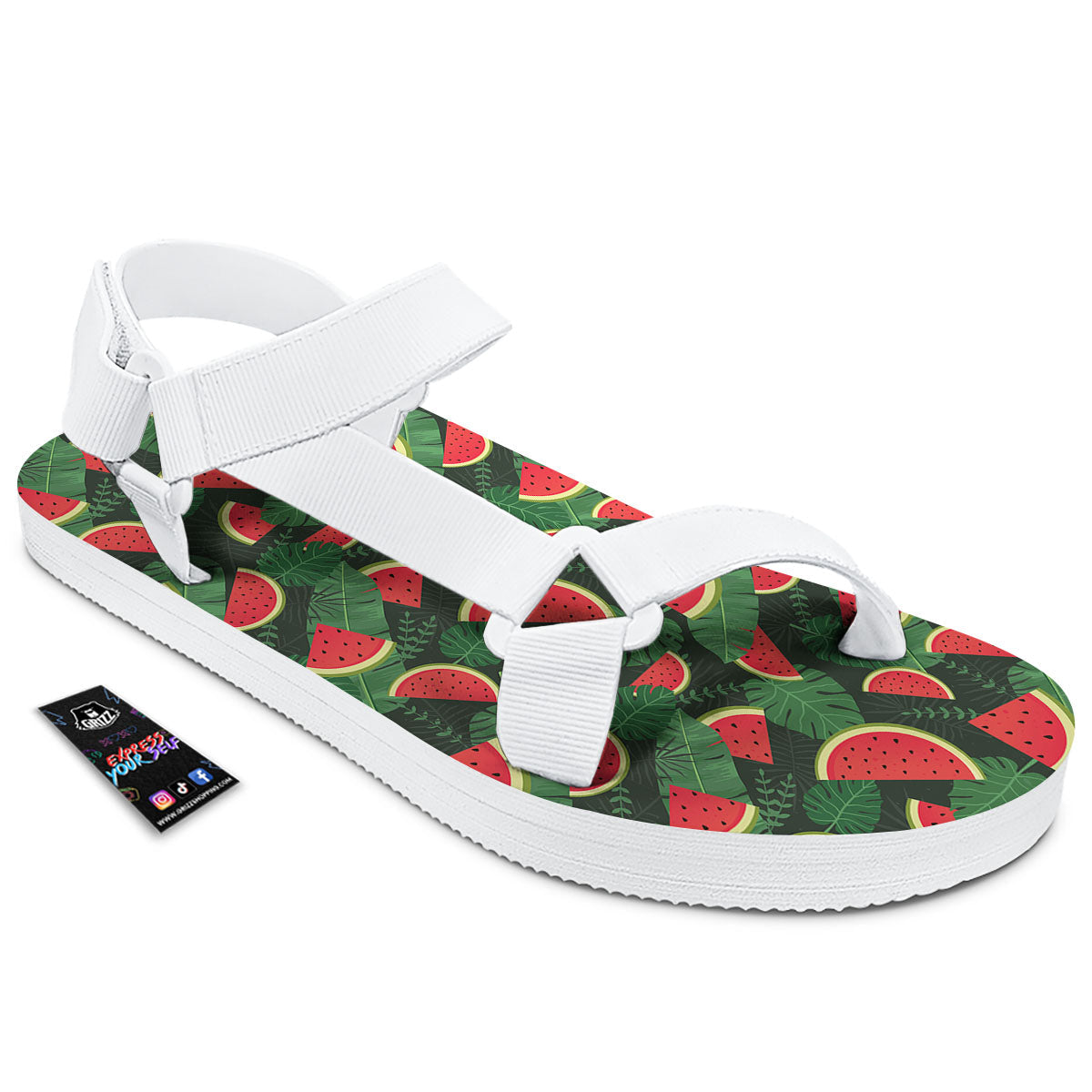 Pieces Leaf Watermelon Print Pattern White Open Toe Sandals-grizzshop