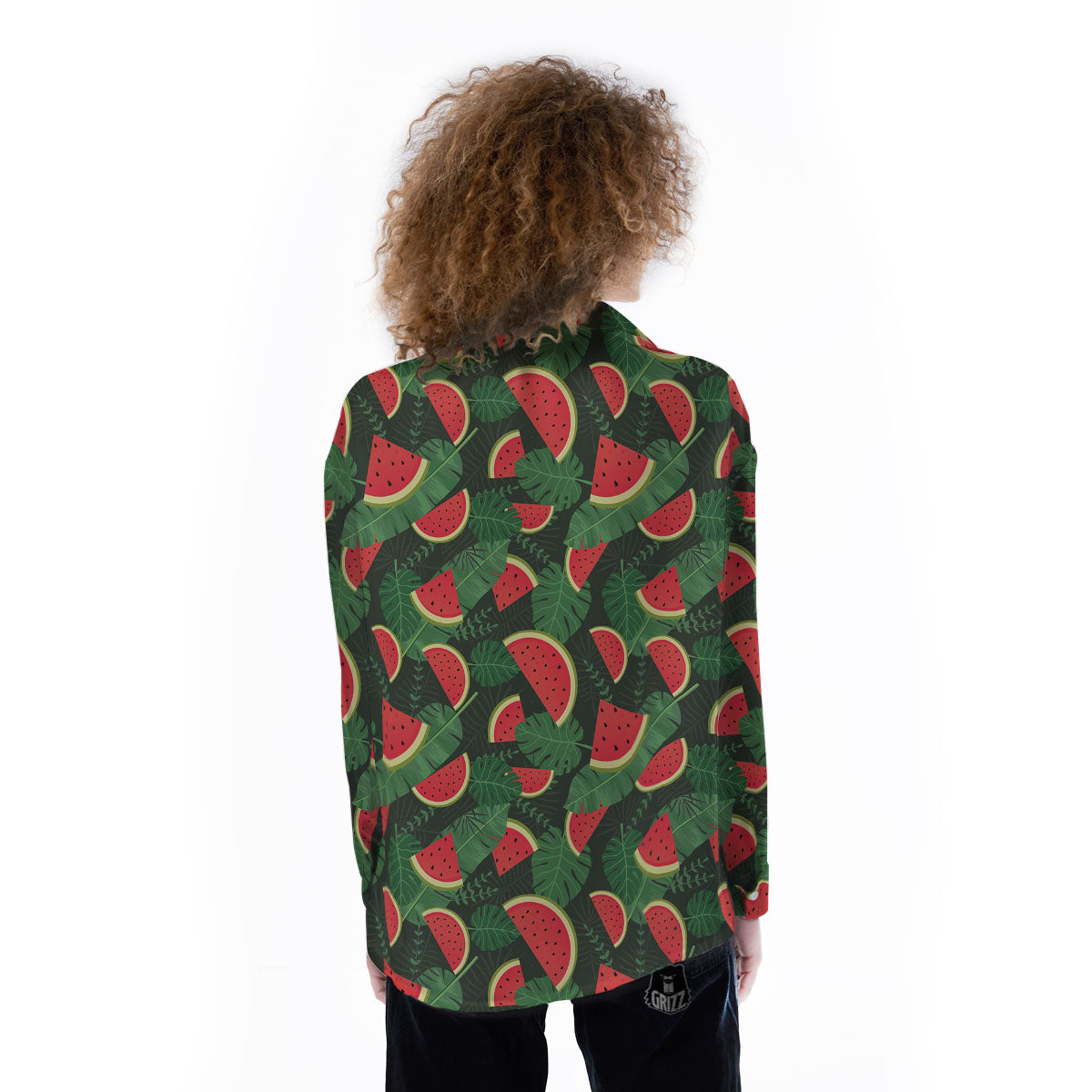 Pieces Leaf Watermelon Print Pattern Women's Long Sleeve Shirts-grizzshop