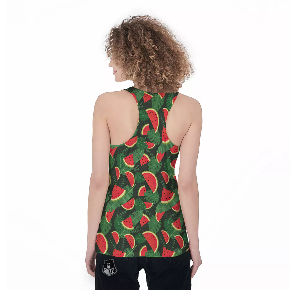 Pieces Leaf Watermelon Print Pattern Women's Racerback Tank Top-grizzshop