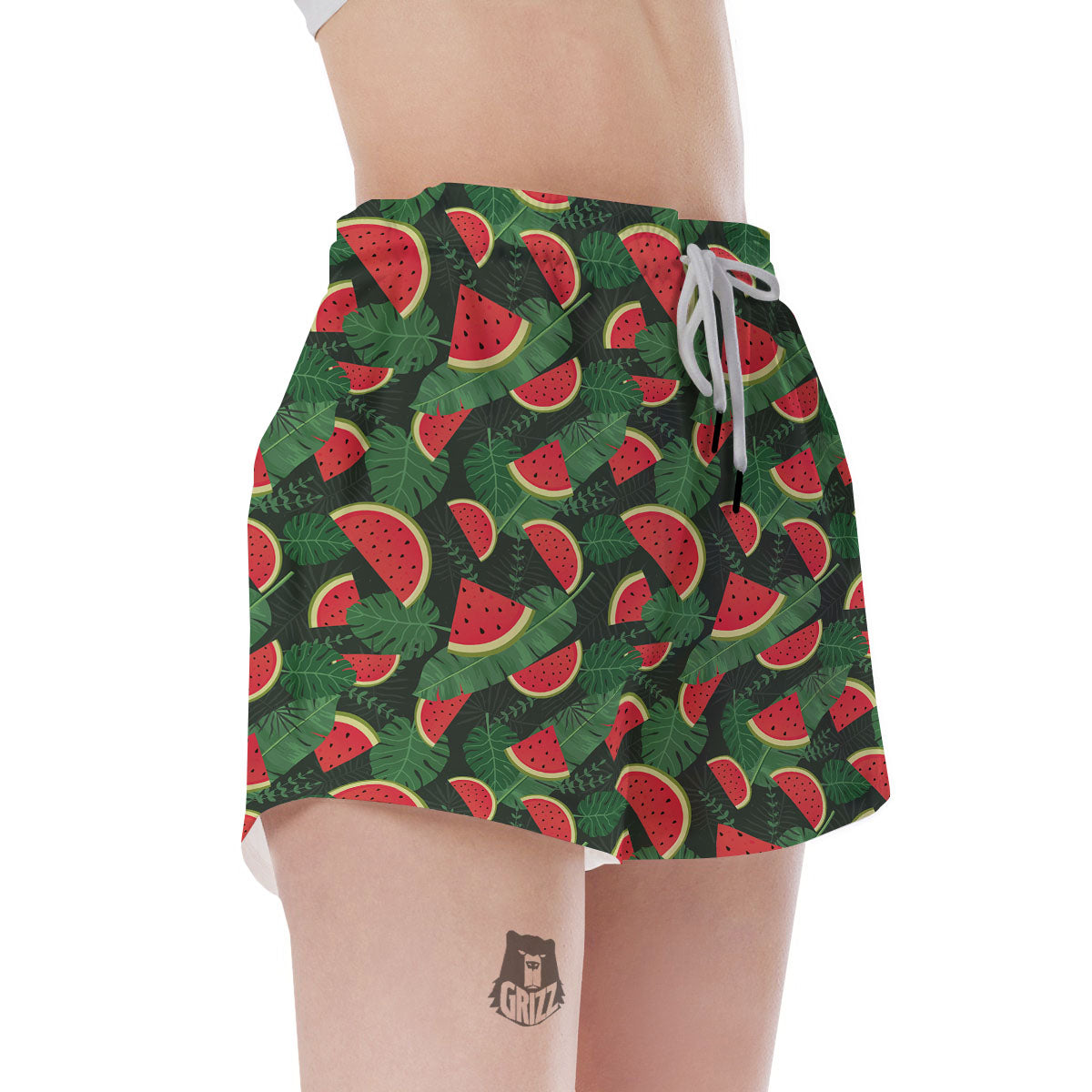 Pieces Leaf Watermelon Print Pattern Women's Shorts-grizzshop