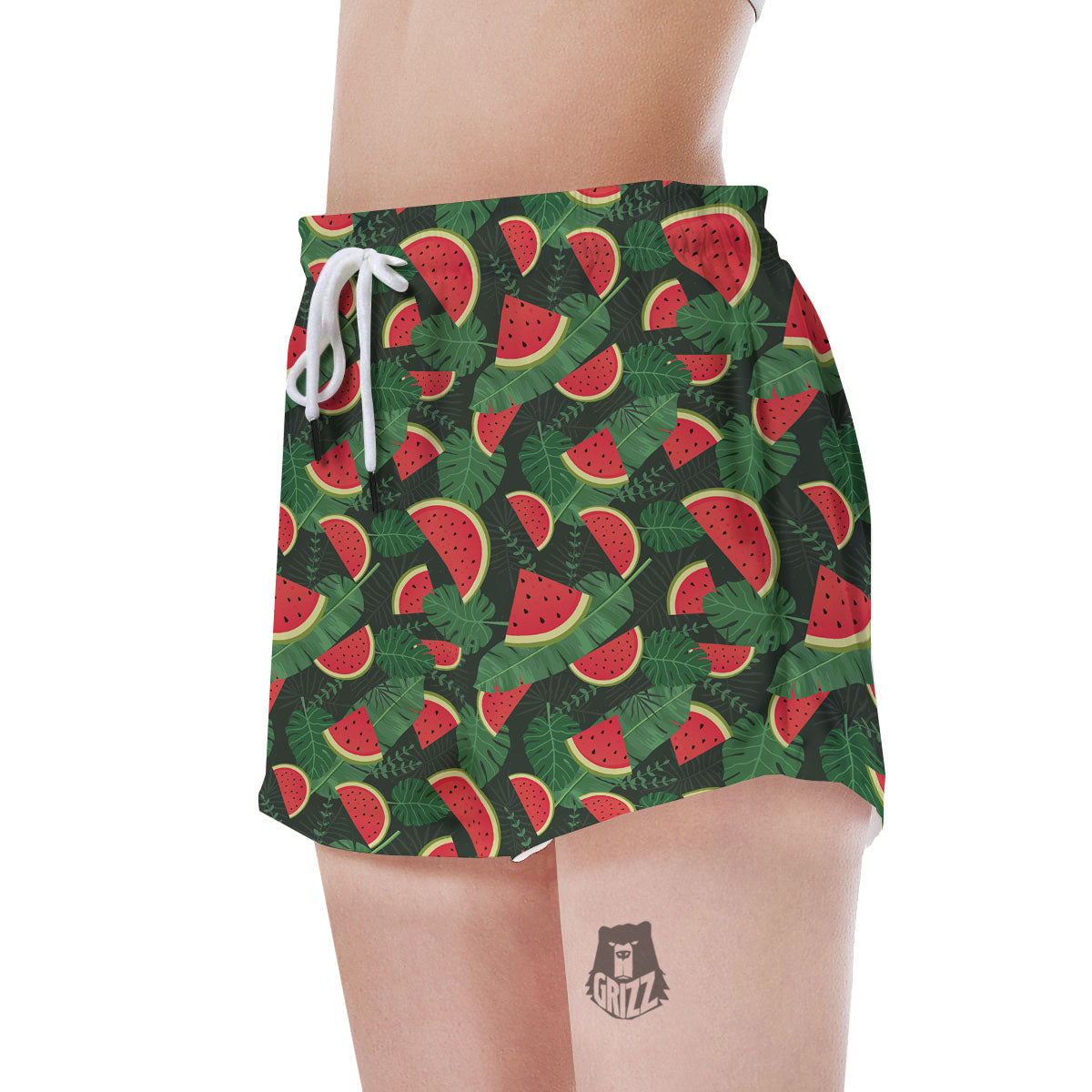 Pieces Leaf Watermelon Print Pattern Women's Shorts-grizzshop