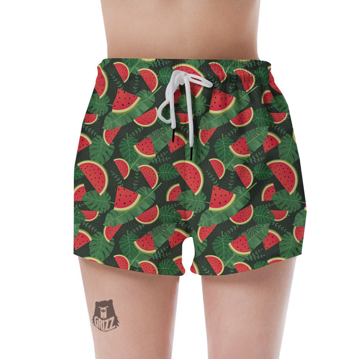 Pieces Leaf Watermelon Print Pattern Women's Shorts-grizzshop