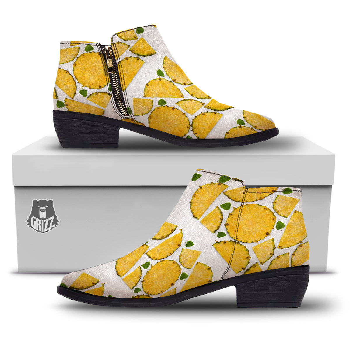 Pieces Pineapple Yellow Print Pattern Ankle Boots-grizzshop