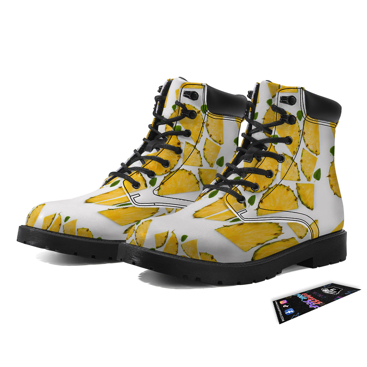 Pieces Pineapple Yellow Print Pattern Boots-grizzshop