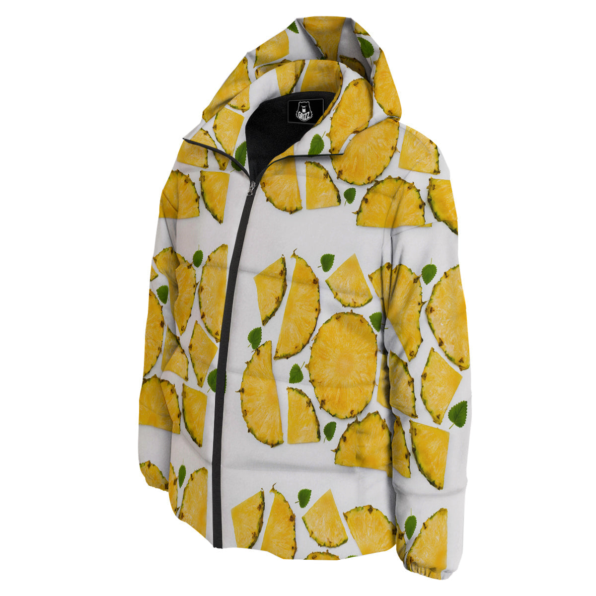 Pieces Pineapple Yellow Print Pattern Down Jacket-grizzshop