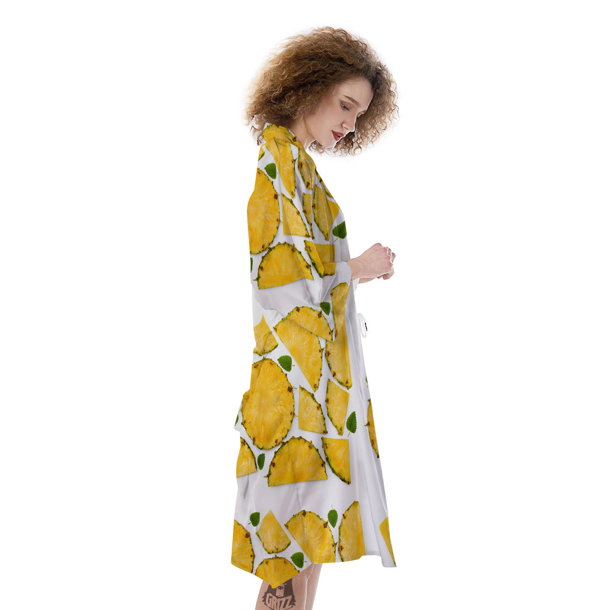 Pieces Pineapple Yellow Print Pattern Kimono-grizzshop