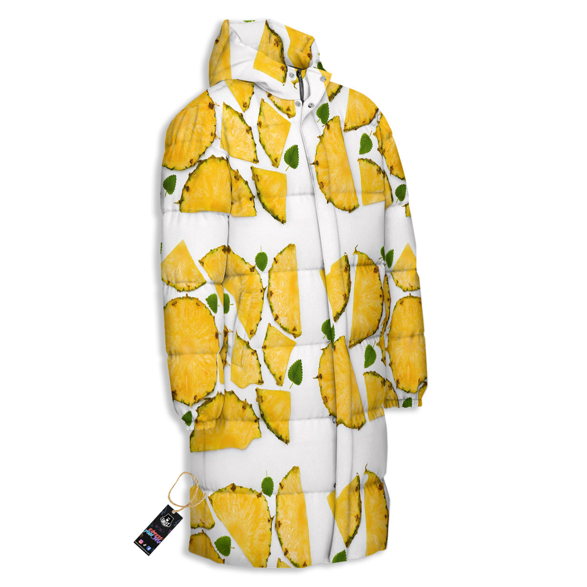 Pieces Pineapple Yellow Print Pattern Long Down Jacket-grizzshop