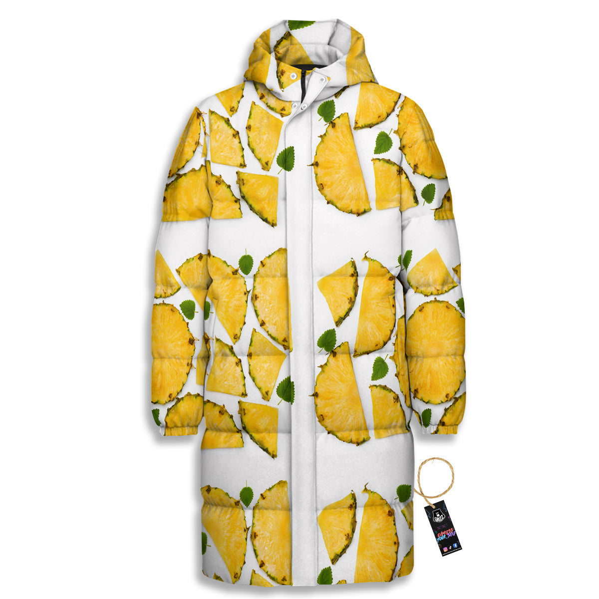 Pieces Pineapple Yellow Print Pattern Long Down Jacket-grizzshop