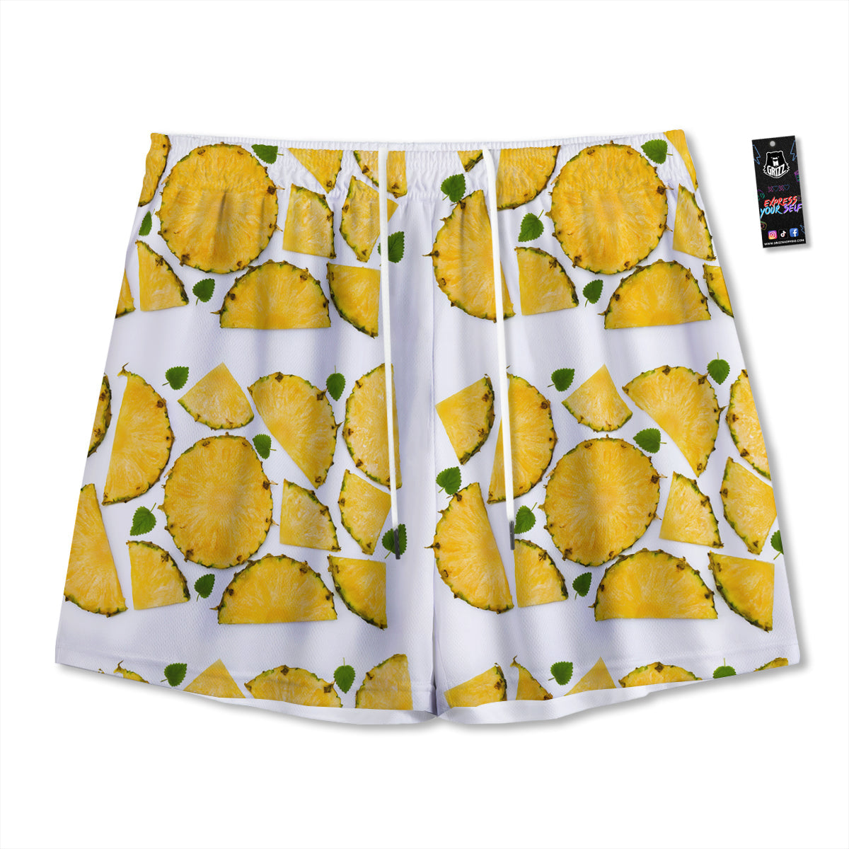 Pieces Pineapple Yellow Print Pattern Mesh Shorts-grizzshop