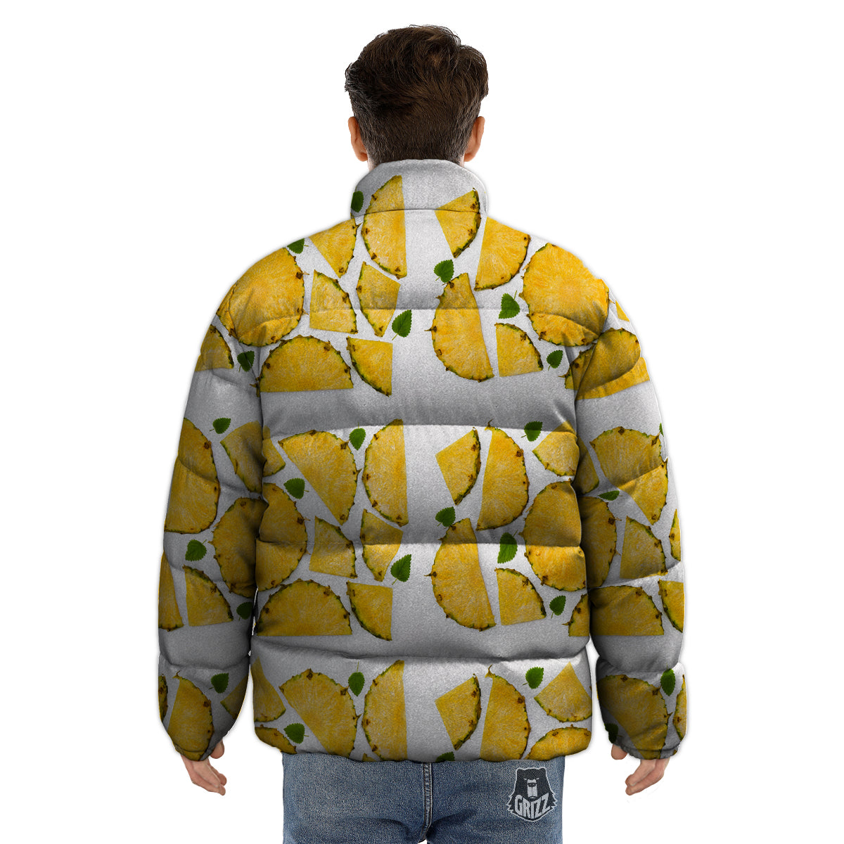 Pieces Pineapple Yellow Print Pattern Puffer Jacket-grizzshop