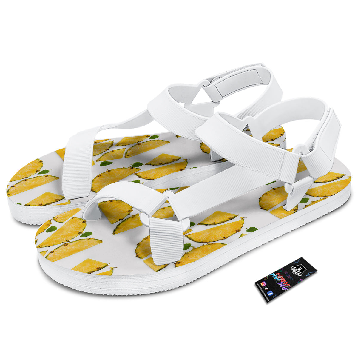Pieces Pineapple Yellow Print Pattern White Open Toe Sandals-grizzshop