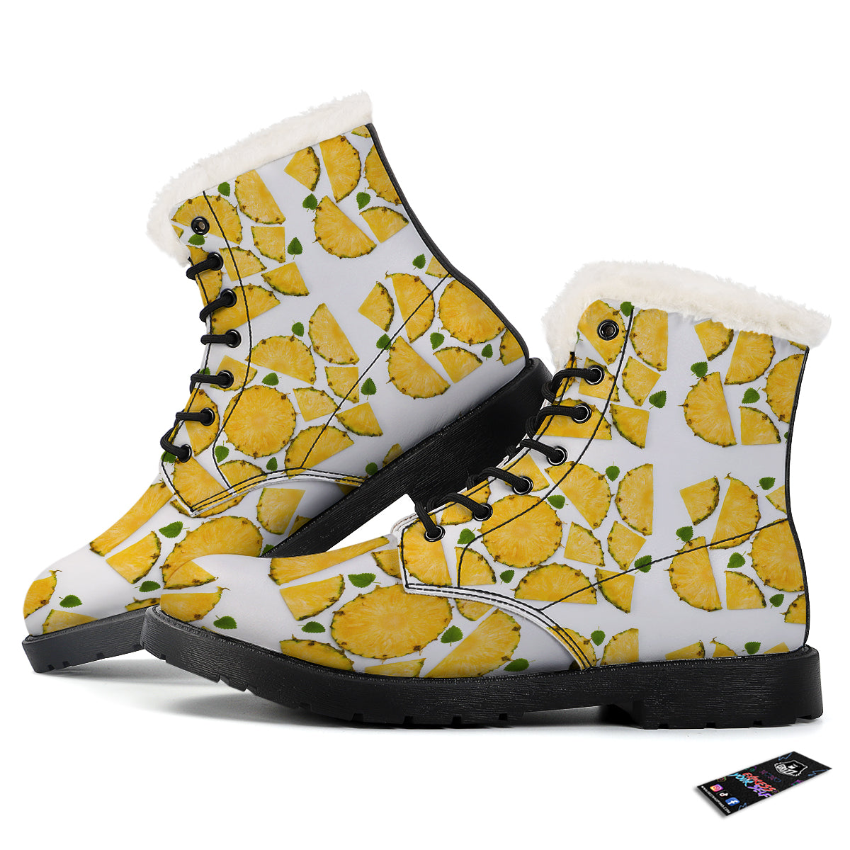 Pieces Pineapple Yellow Print Pattern Winter Boots-grizzshop