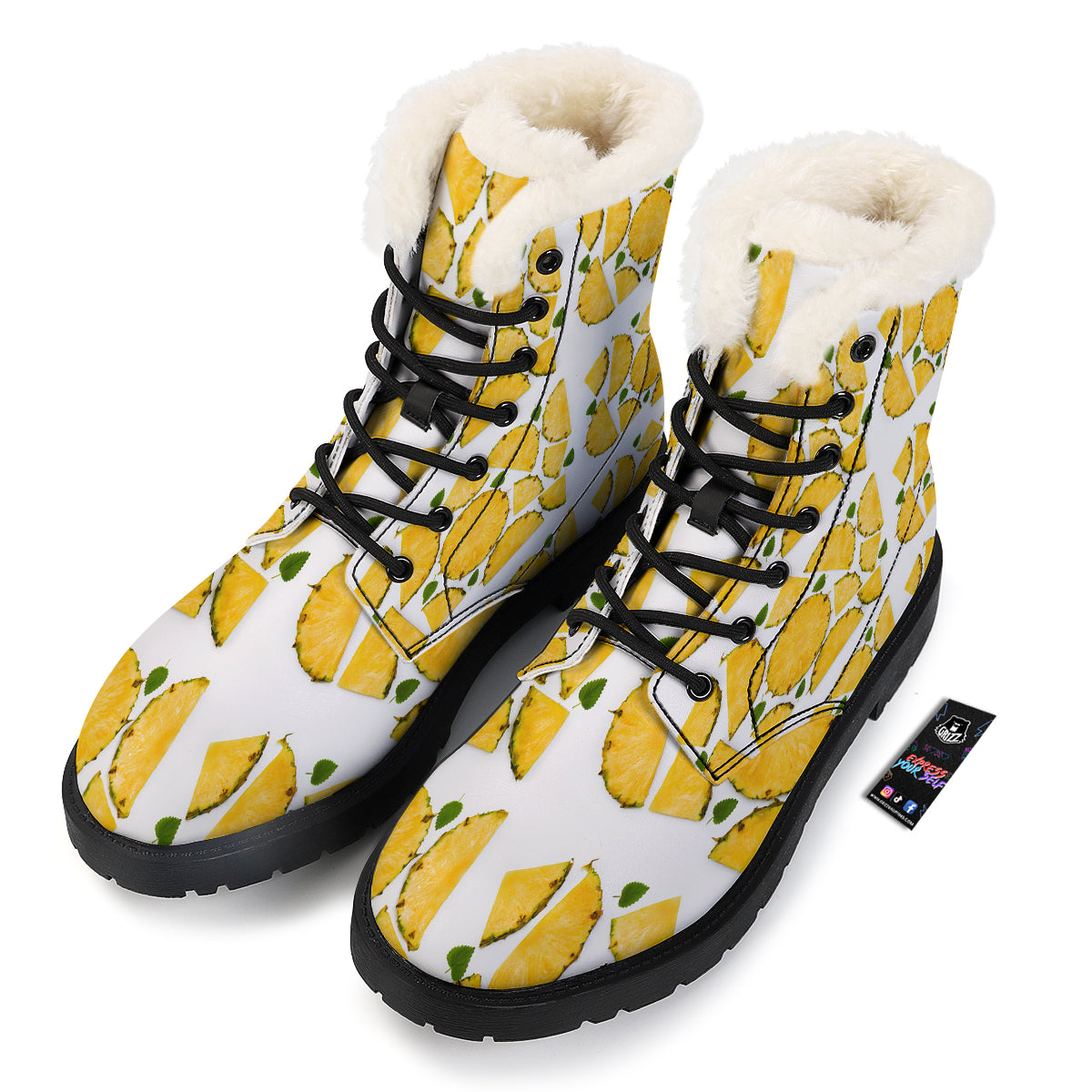 Pieces Pineapple Yellow Print Pattern Winter Boots-grizzshop