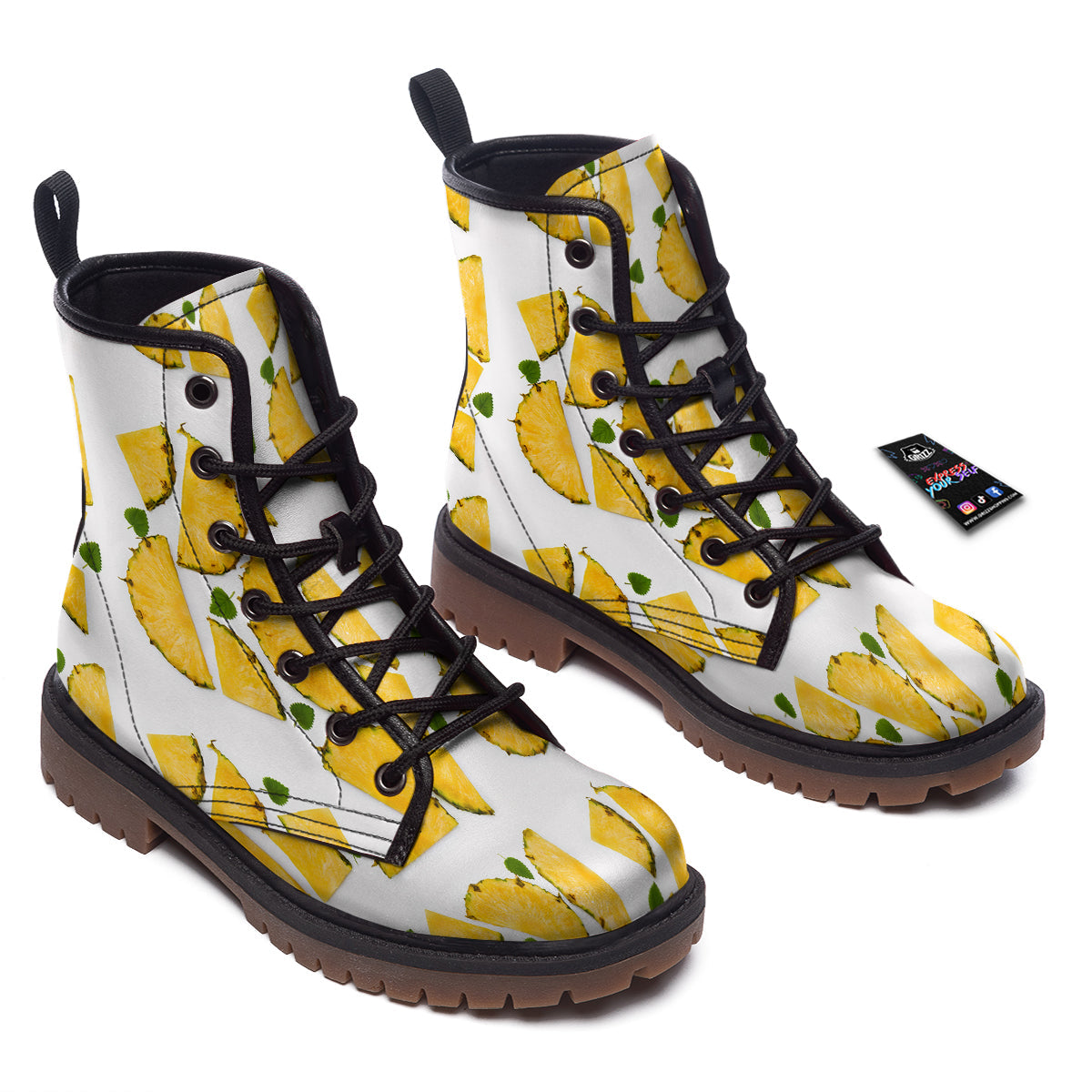 Pieces Pineapple Yellow Print Pattern Work Boots-grizzshop