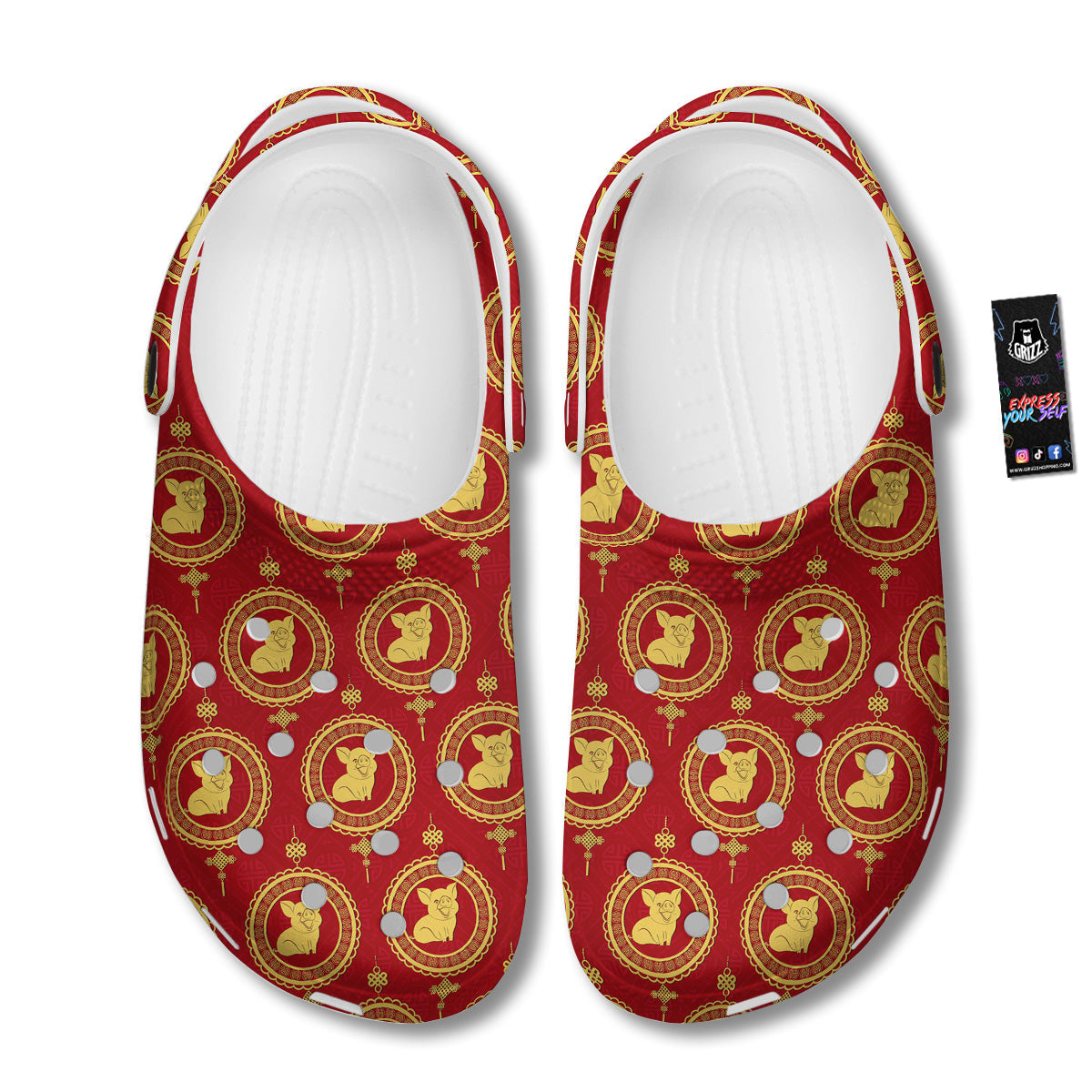 Pig And Chinese New Year Print Pattern Clog-grizzshop