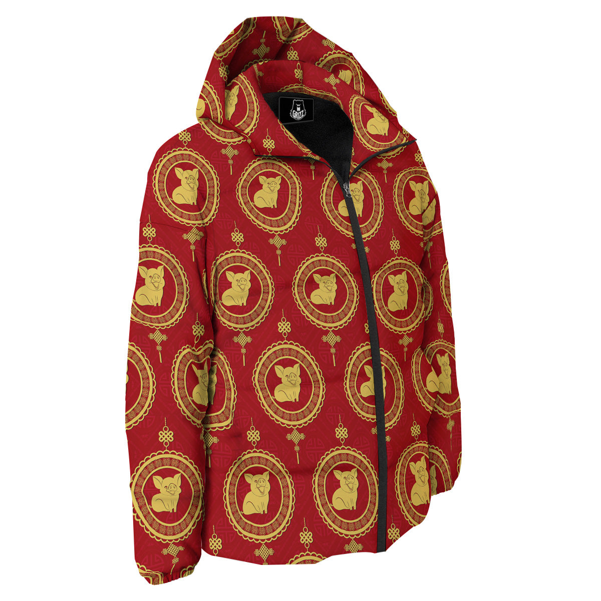 Pig And Chinese New Year Print Pattern Down Jacket-grizzshop