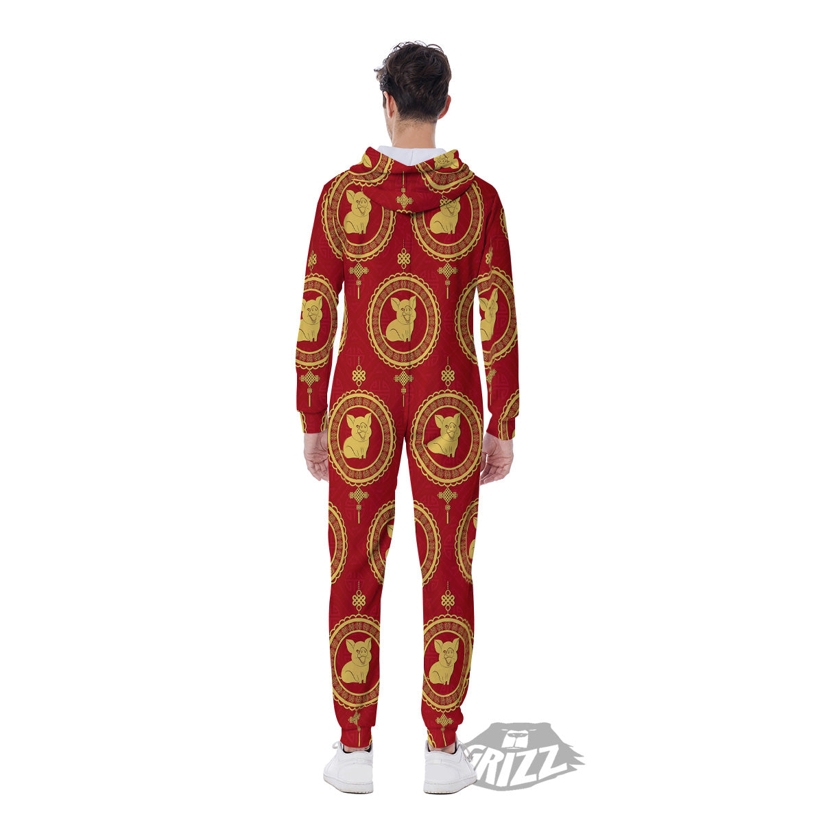 Pig And Chinese New Year Print Pattern Men's Jumpsuit-grizzshop