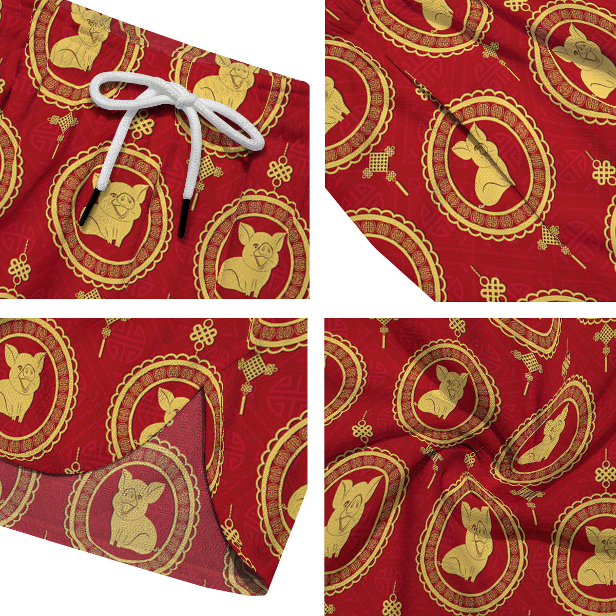 Pig And Chinese New Year Print Pattern Men's Running Shorts-grizzshop