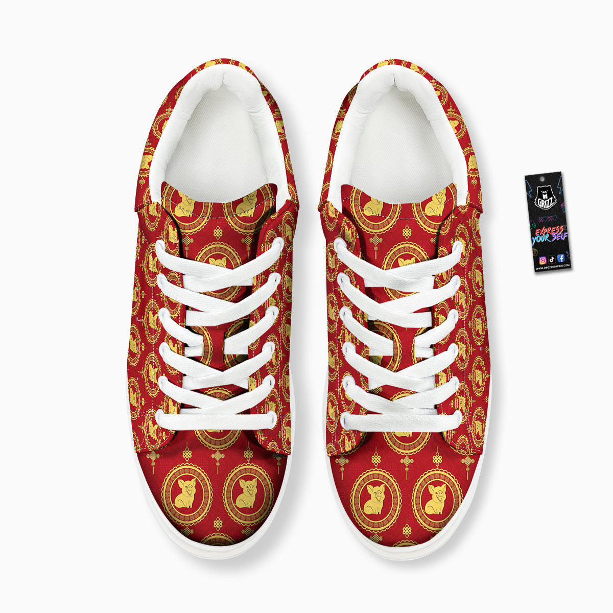 Pig And Chinese New Year Print Pattern Platform Shoes-grizzshop