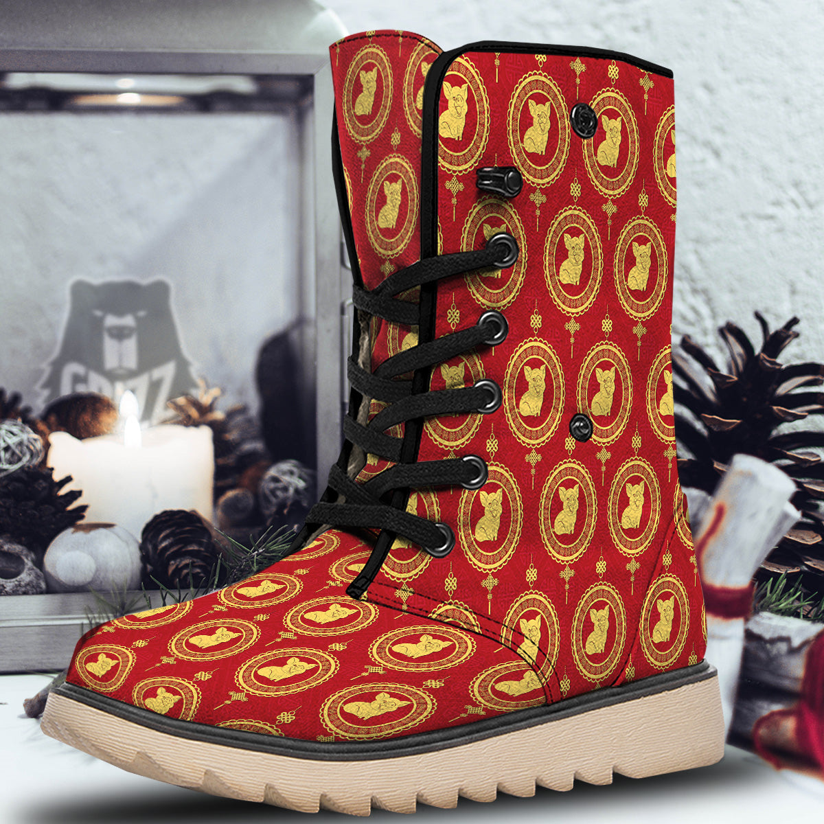Pig And Chinese New Year Print Pattern Snow Boots-grizzshop
