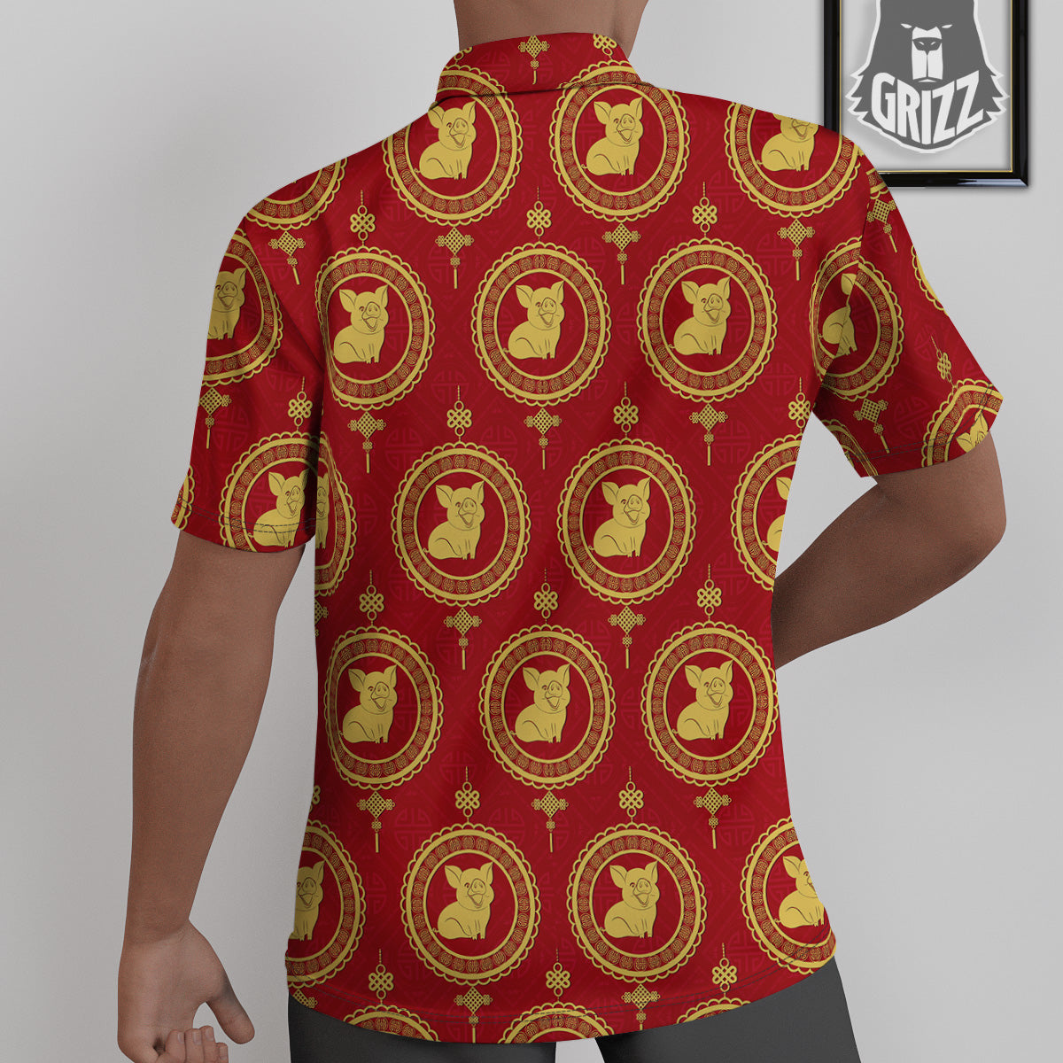 Pig And Chinese New Year Print Pattern Untucked Shirts-grizzshop