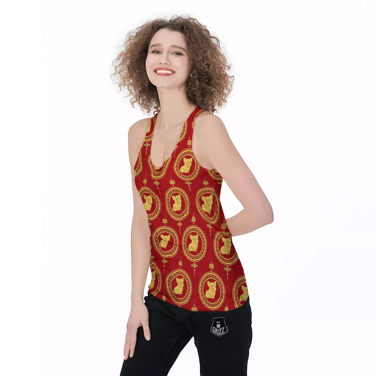 Pig And Chinese New Year Print Pattern Women's Racerback Tank Top-grizzshop