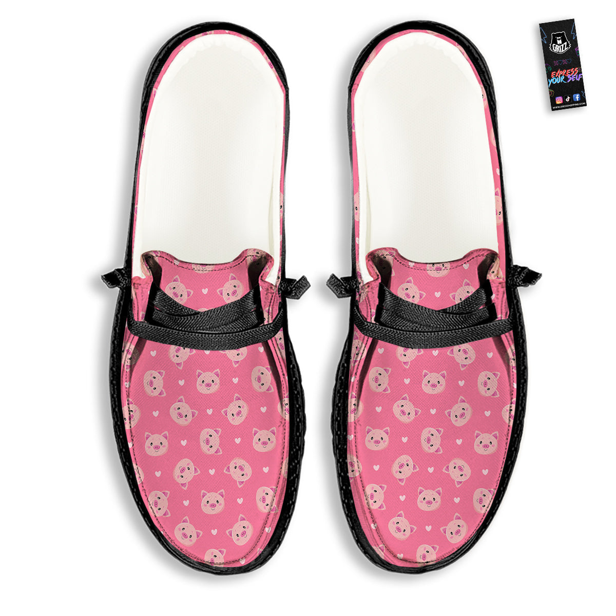 Pig Cute Cartoon Print Pattern Black Loafers-grizzshop