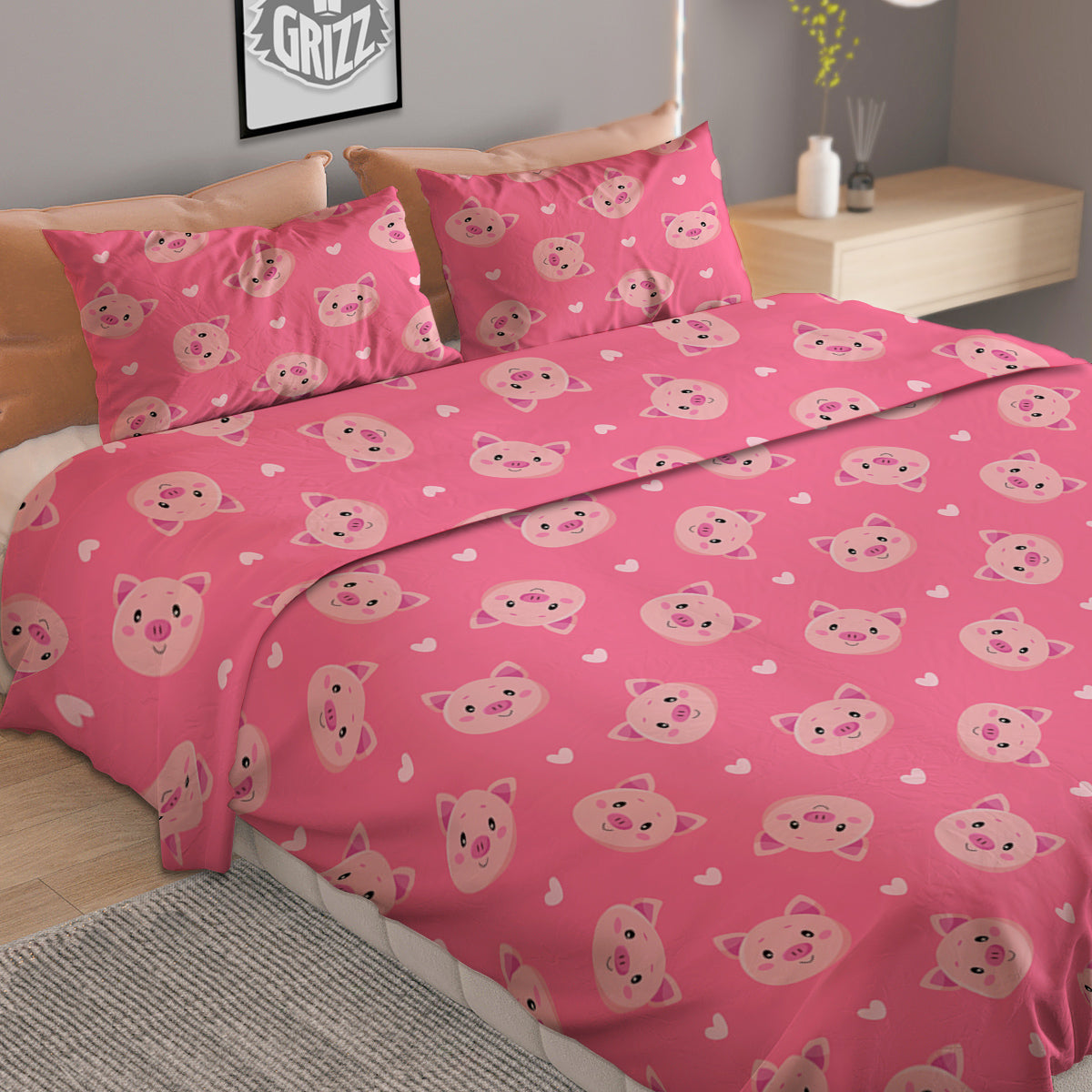 Pig Cute Cartoon Print Pattern Duvet Cover Bedding Set