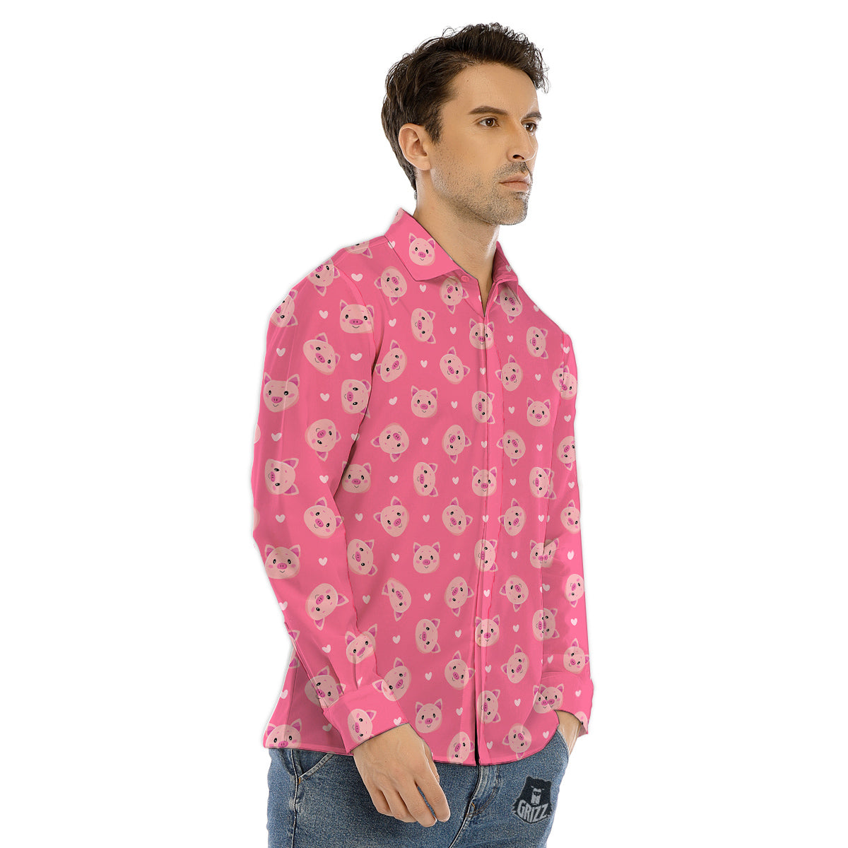 Pig Cute Cartoon Print Pattern Men's Dress Shirts-grizzshop