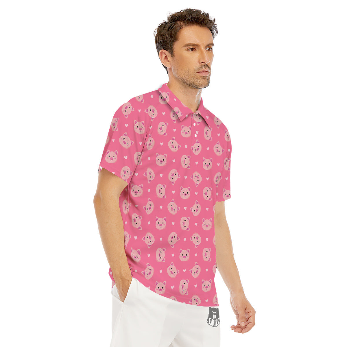 Pig Cute Cartoon Print Pattern Men's Golf Shirts-grizzshop