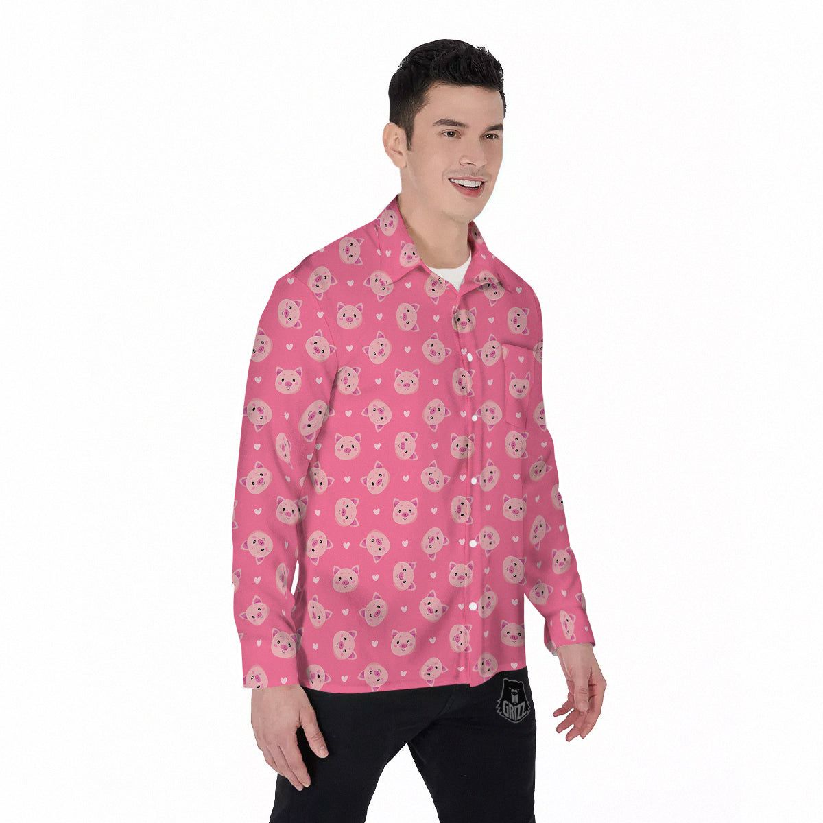 Pig Cute Cartoon Print Pattern Men's Long Sleeve Shirts-grizzshop