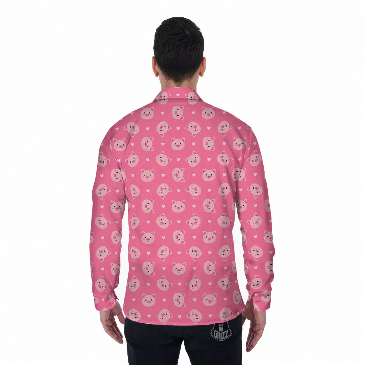 Pig Cute Cartoon Print Pattern Men's Long Sleeve Shirts-grizzshop