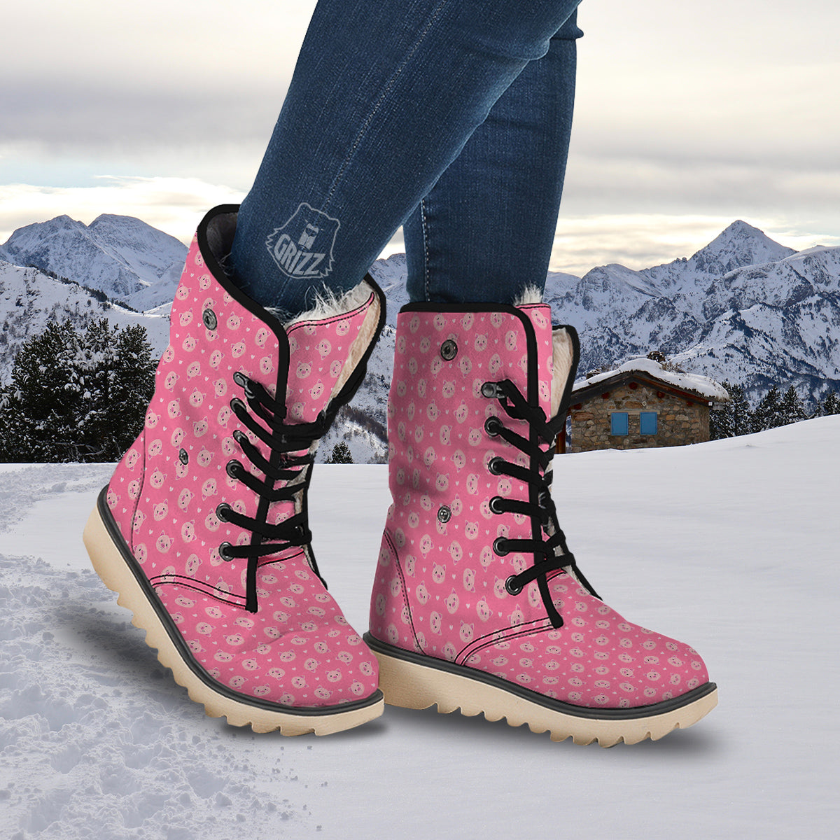 Pig Cute Cartoon Print Pattern Snow Boots-grizzshop