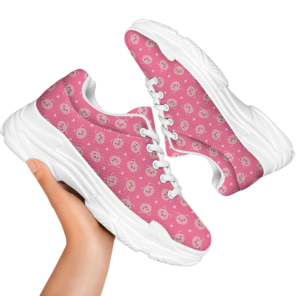 Pig Cute Cartoon Print Pattern White Chunky Shoes-grizzshop