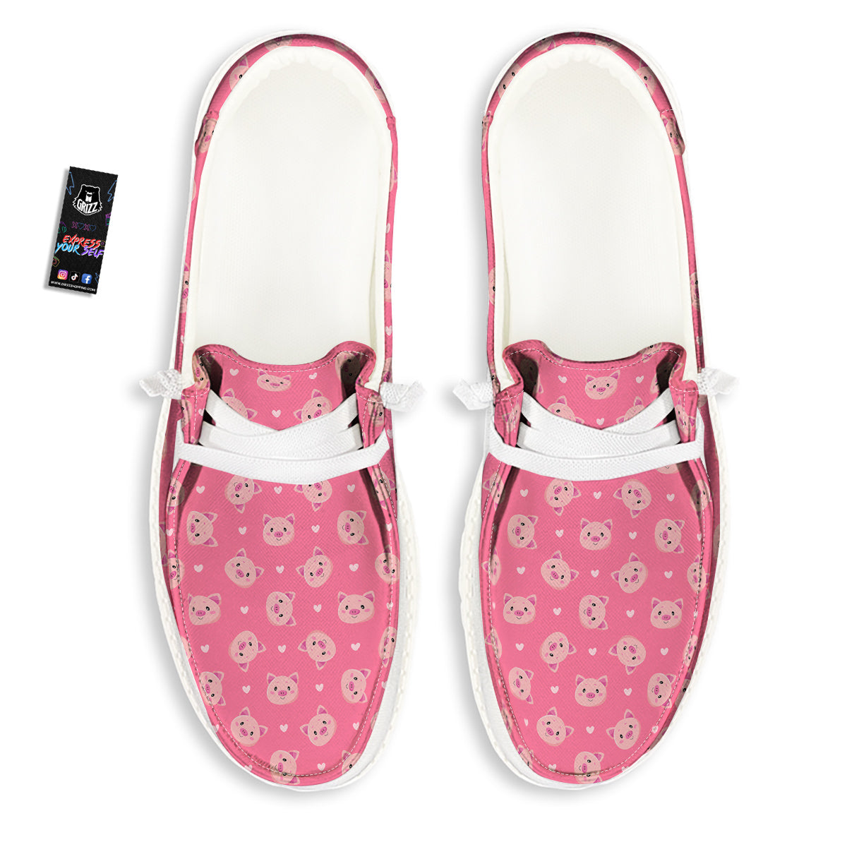 Pig Cute Cartoon Print Pattern White Loafers-grizzshop