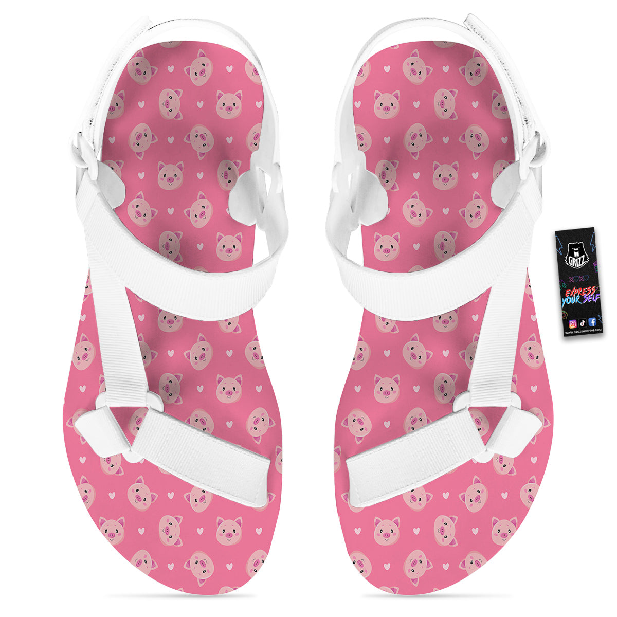 Pig Cute Cartoon Print Pattern White Open Toe Sandals-grizzshop