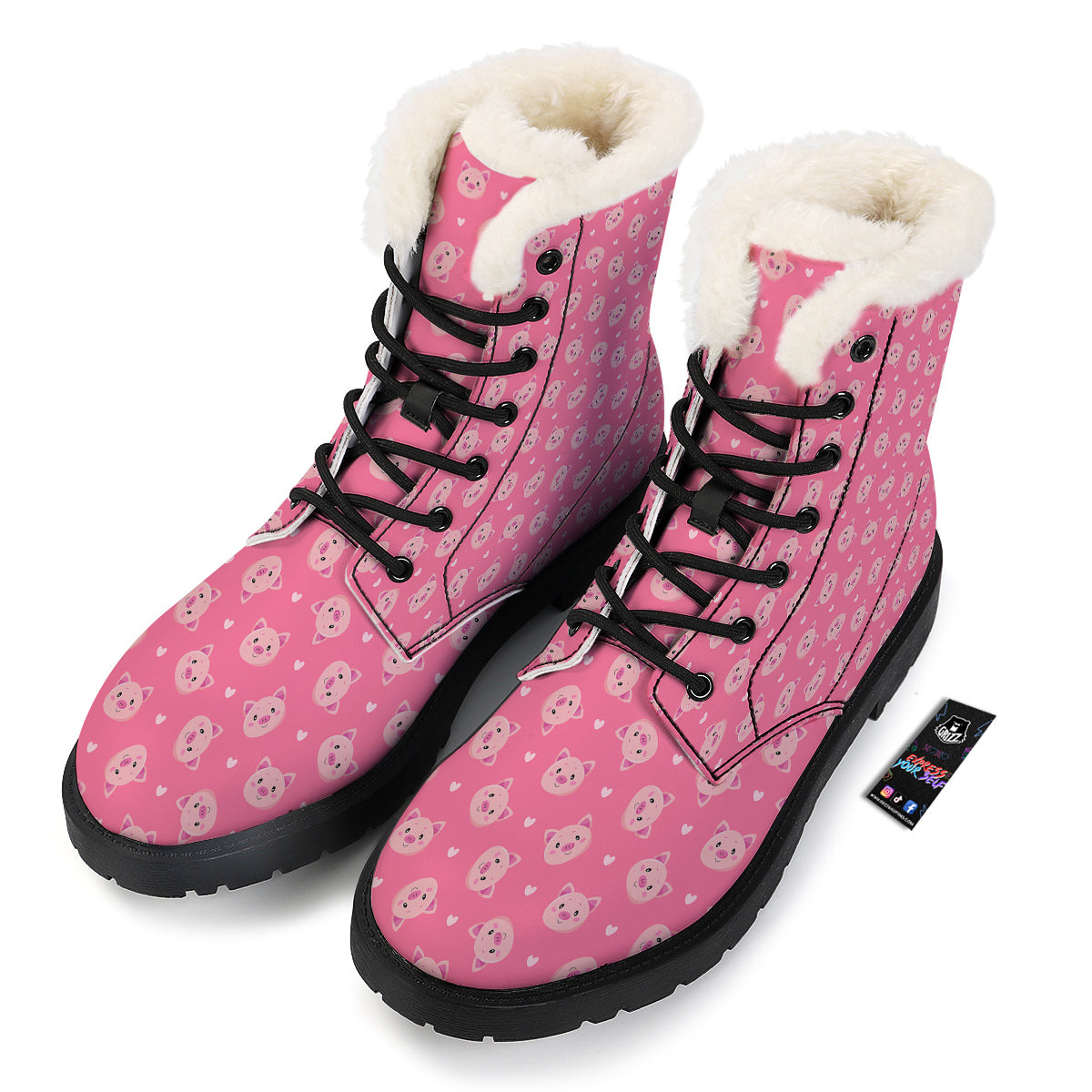 Pig Cute Cartoon Print Pattern Winter Boots-grizzshop