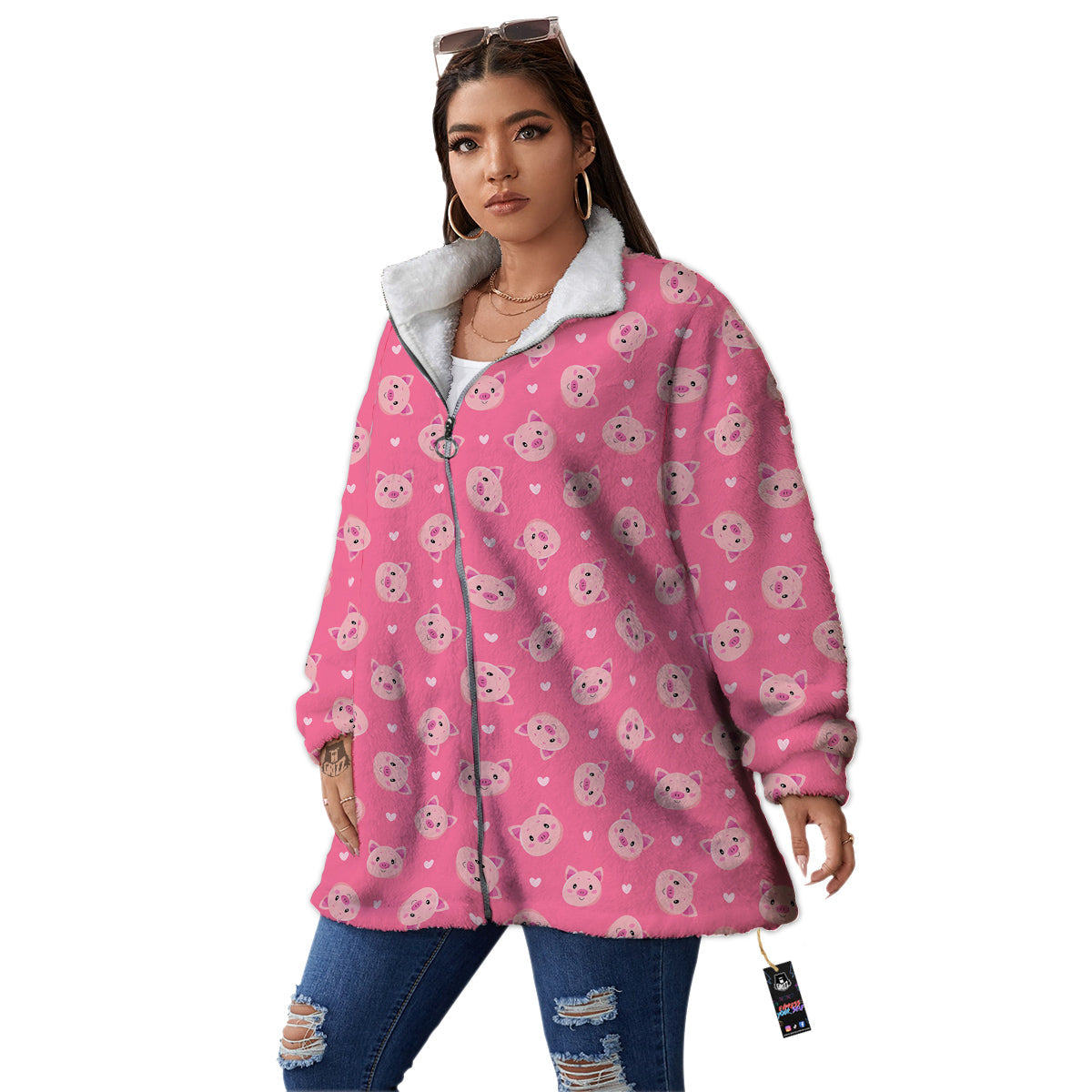 Pig Cute Cartoon Print Pattern Women's Sherpa Jacket-grizzshop