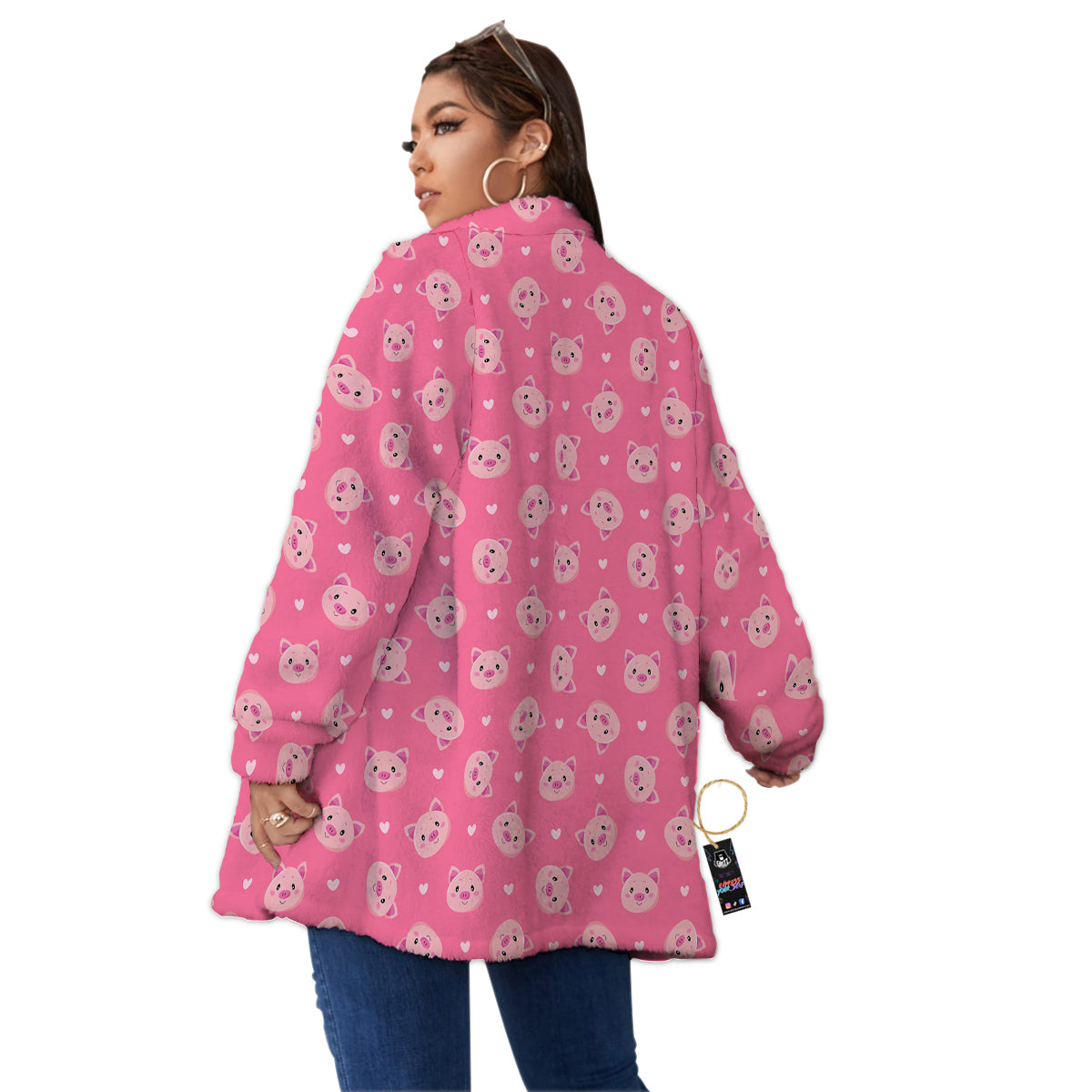 Pig Cute Cartoon Print Pattern Women's Sherpa Jacket-grizzshop