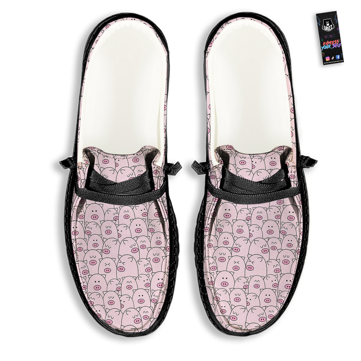 Pig Cute Pink Print Pattern Black Loafers-grizzshop