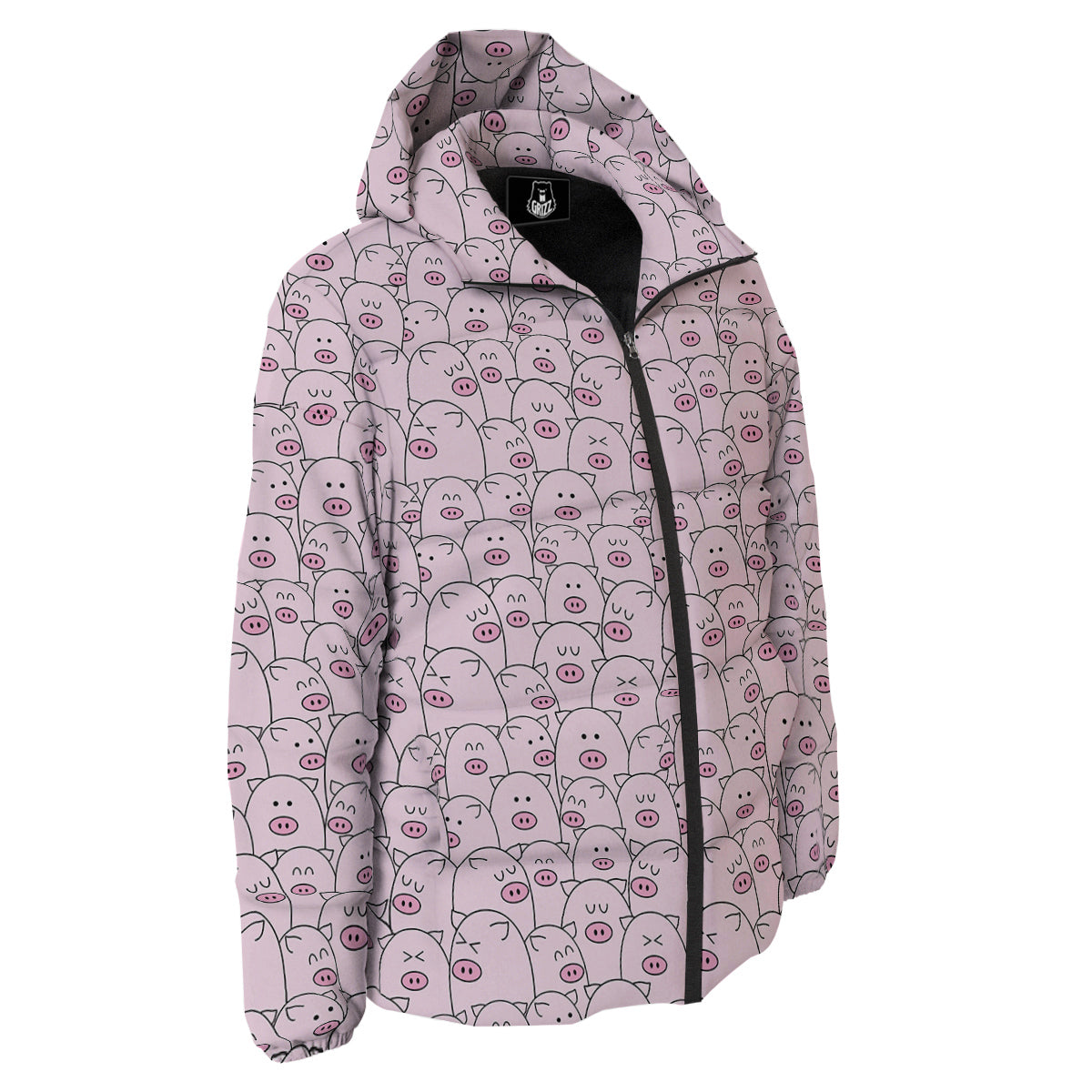 Pig Cute Pink Print Pattern Down Jacket-grizzshop
