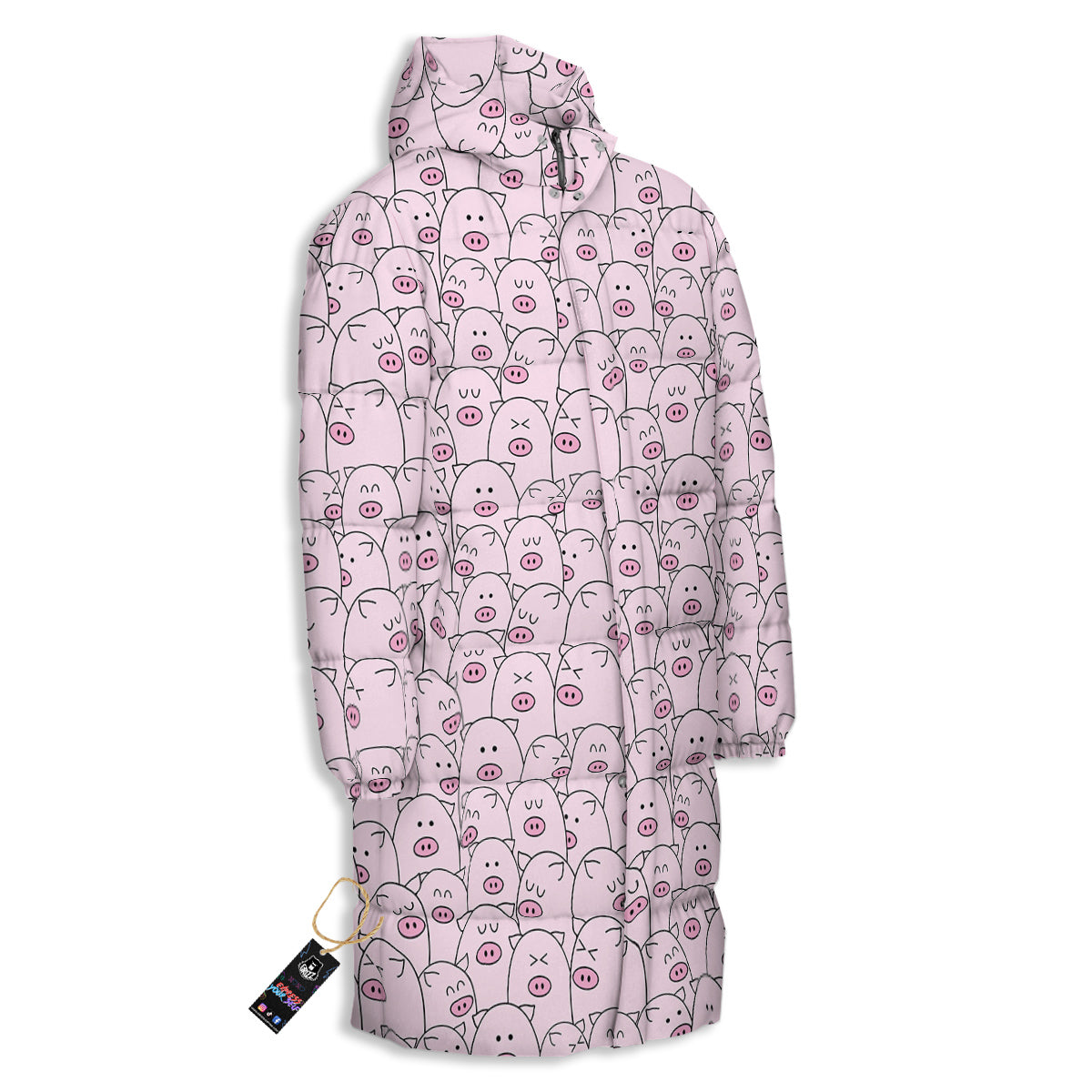 Pig Cute Pink Print Pattern Long Down Jacket-grizzshop
