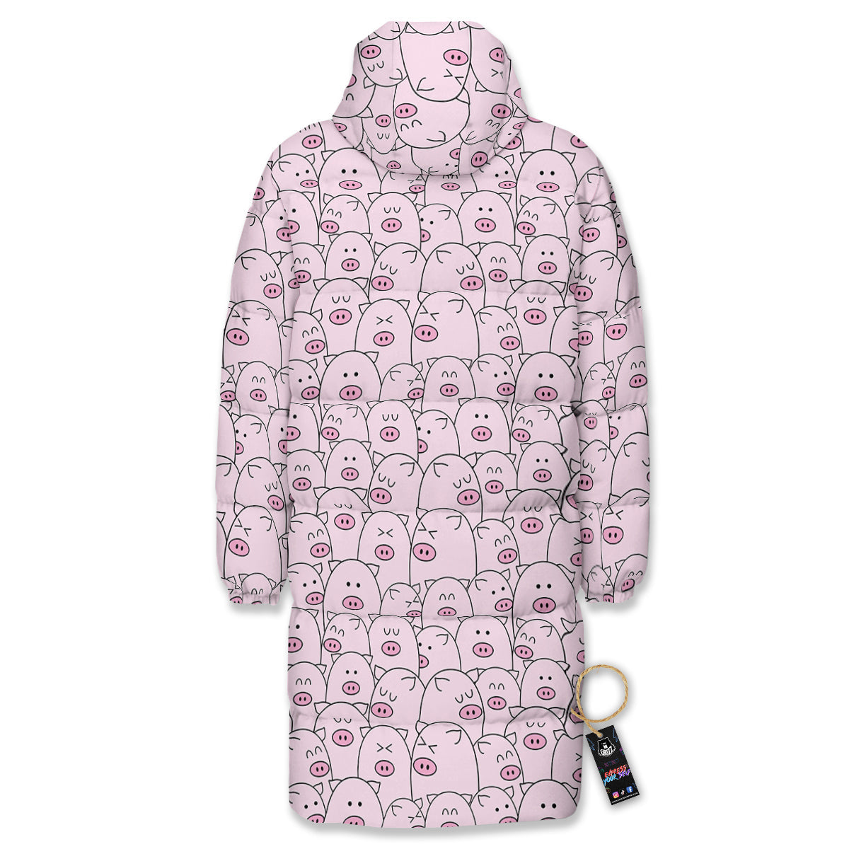 Pig Cute Pink Print Pattern Long Down Jacket-grizzshop